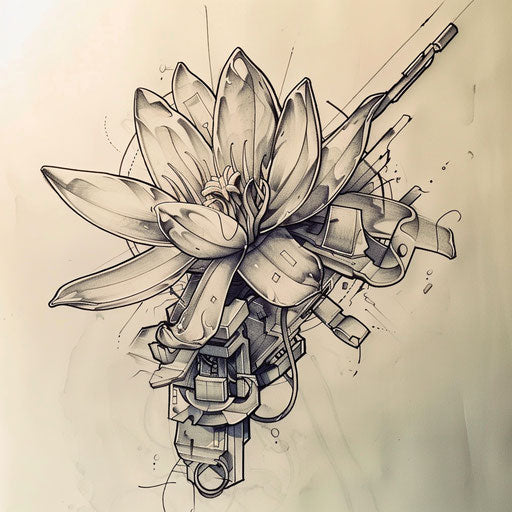 Biomechanical water lily tattoo design