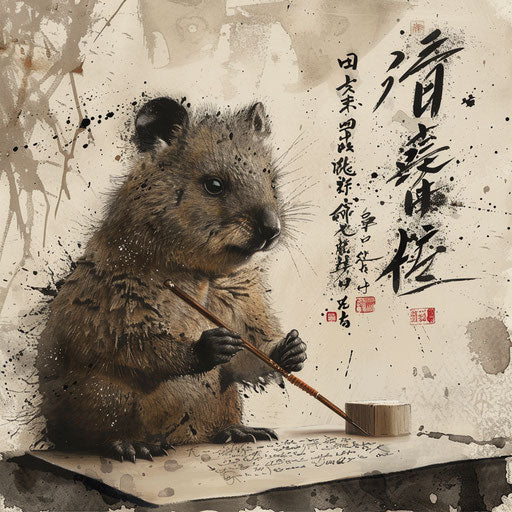 The masterful quokka calligrapher with brush and ink