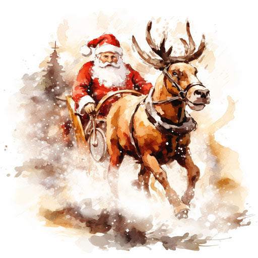 Santa sleigh clipart in Impressionistic Art style, on a white background