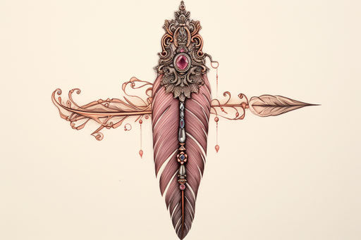 Indian feather in precarious balance, Dogon art and elaborate beads