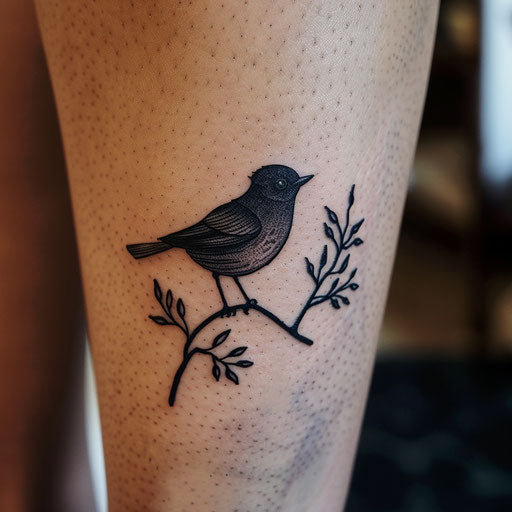 Minimalist contemporary flat tattoo sketch of robin silhouette