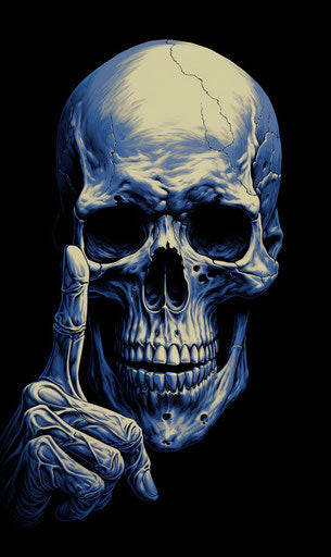 Skull and crossed fingers, hyper-detailed illustration
