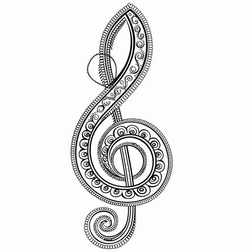 Bold treble clef with decorative patterns. Coloring page