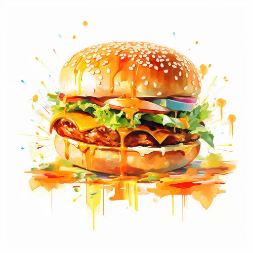 Burger clipart in Impressionistic Art style, white background