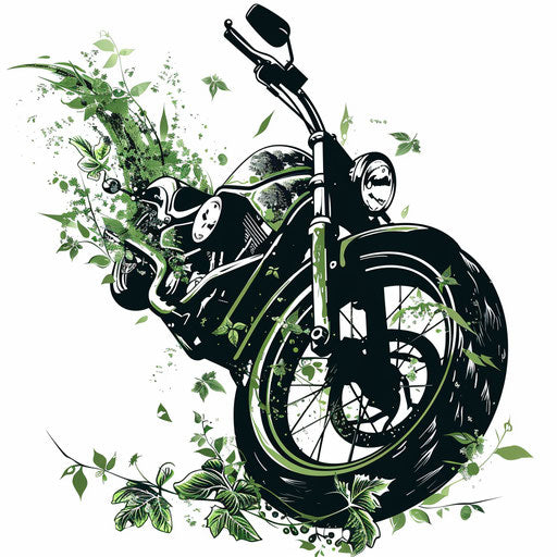 Eco-friendly motorcycle tattoo design on white background