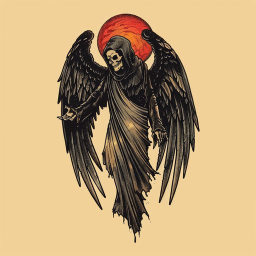 Vintage tattoo sketch of the angel of death in an old-school style