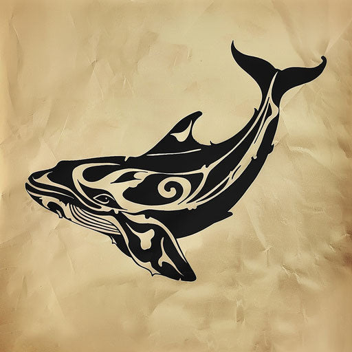 Stylized tattoo sketch of a whale in tribal art