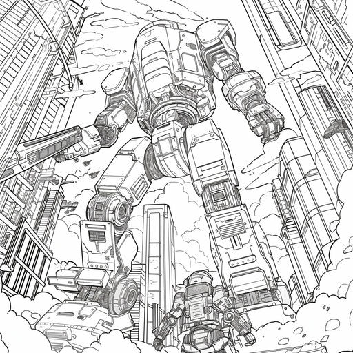 Superhero vs giant robot in a futuristic city