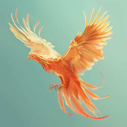 Realistic phoenix clipart on flat serene aqua background