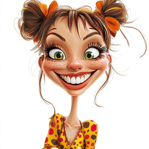 Humorous team caricature with long eyelashes and small feet