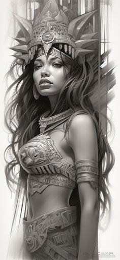 Woman's tattoo in Aztec art style