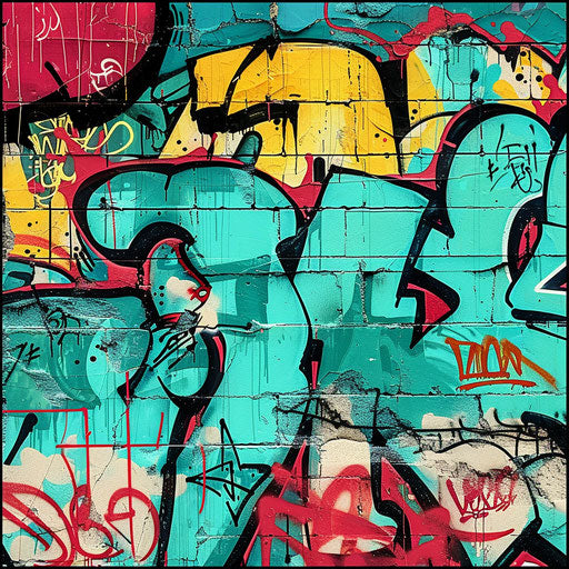 Realistic graffiti with flat teal background