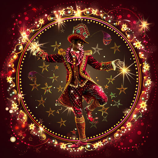 Photo realistic circus clipart on a rich burgundy background