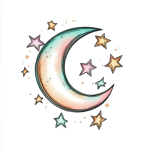 Flat tattoo sketch back shoulder with crescent moon & stars