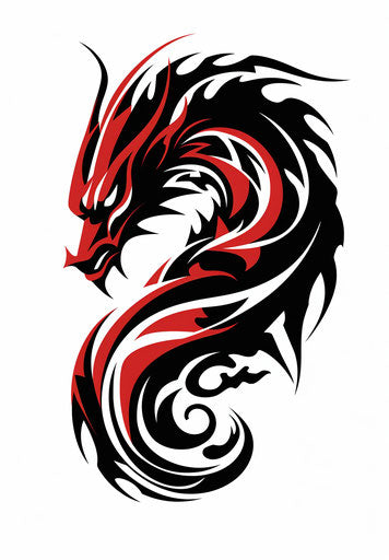 Abstract red and black dragon tattoo design