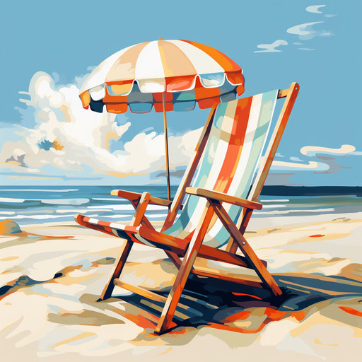 Beach chair clipart in the style of Oil painting, on white background