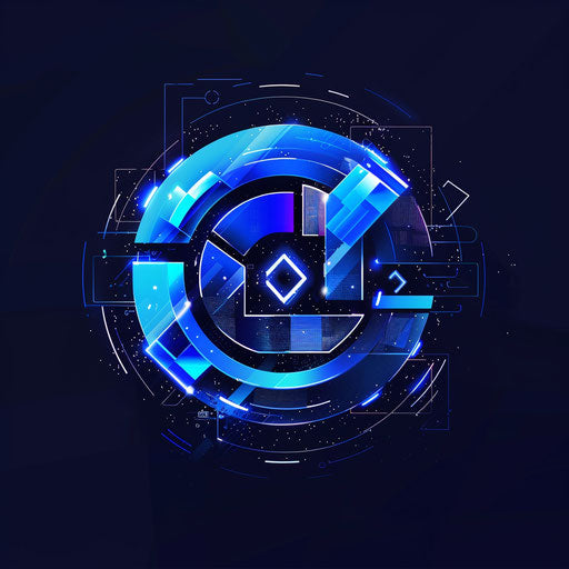 Brand logo design with digital elements and bright blue colors