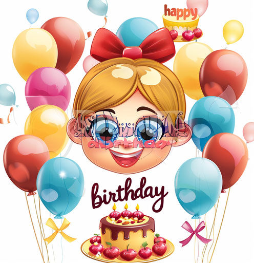 Happy birthday with cake and balloons