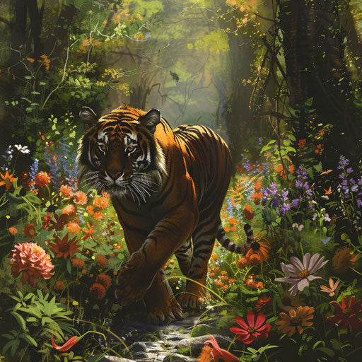 Sumatran tiger smelling the air on a forest trail