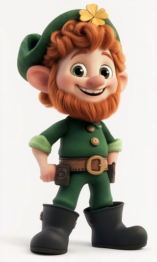 Happy leprechaun in green on white background.