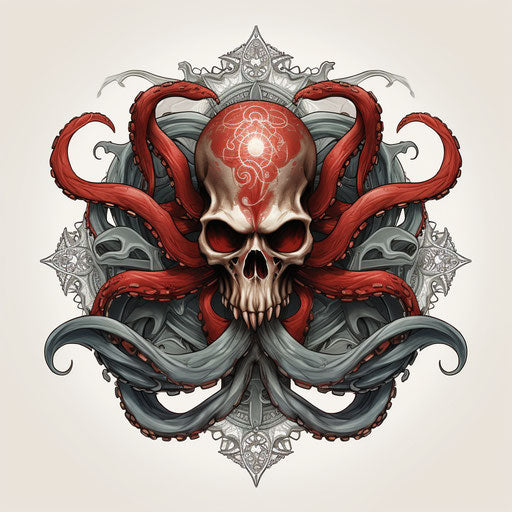 Tentacled skull tattoo design of star for fanatical tattoo art