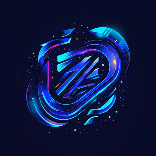 Brand logo with digital elements and bright blue colors