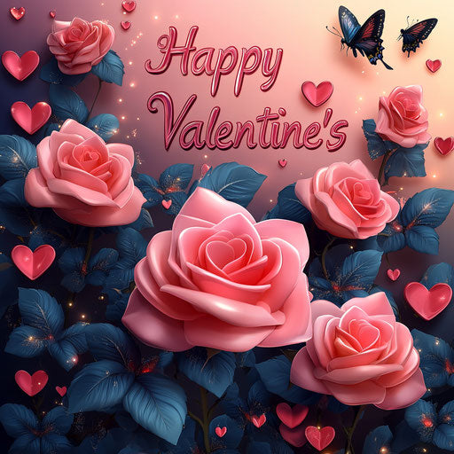 Roses and butterflies with hearts for Valentine's Day