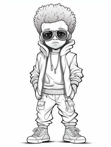 boy with sunglasses coloring page in hip-hop style