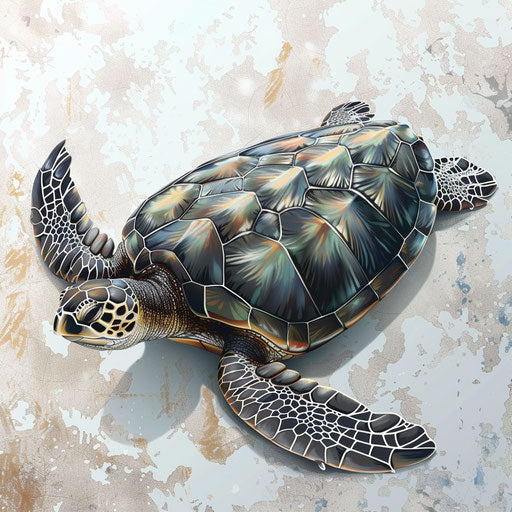 Sea turtle clipart with flat random background and metallic sheen