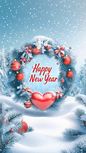 3D Christmas wallpaper with heart-shaped wreath