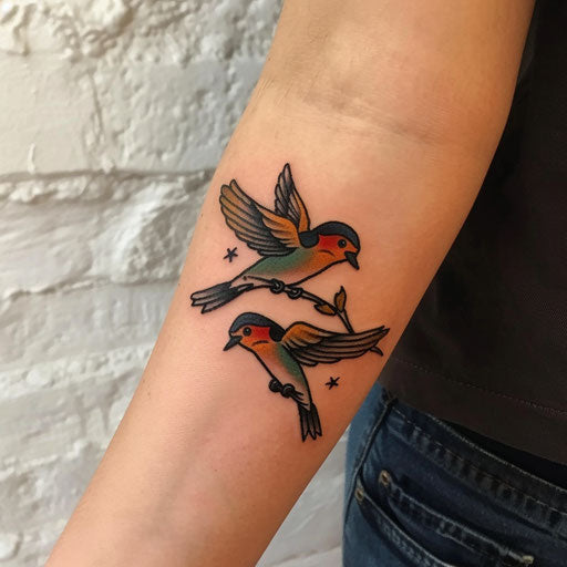 Adorable small tattoos in Ed Hardy style with classic swallows