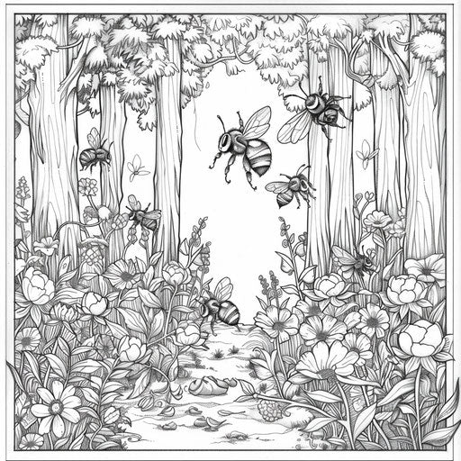 Magical forest with enchanted bumble bees Gennady Spirin style