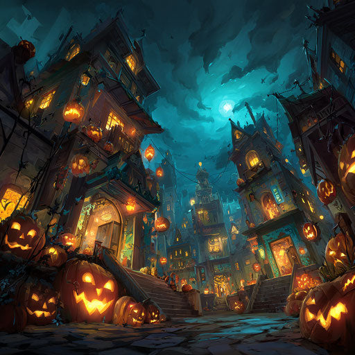 A festive and eerie night with glowing pumpkins