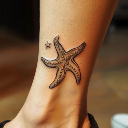 Simple starfish tattoo on the ankle