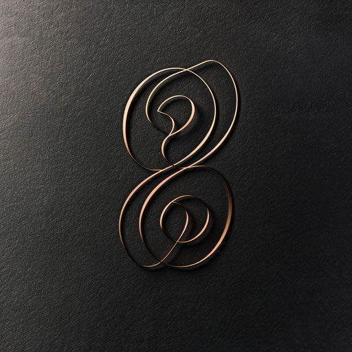 Modern wedding logo with sleek lines and metallic background