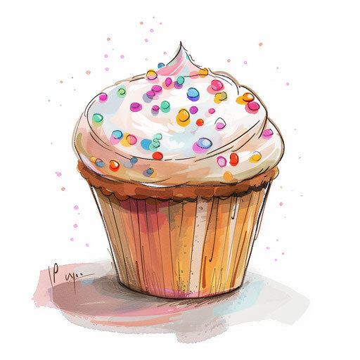 Delightful cupcake drawn in cartoon style