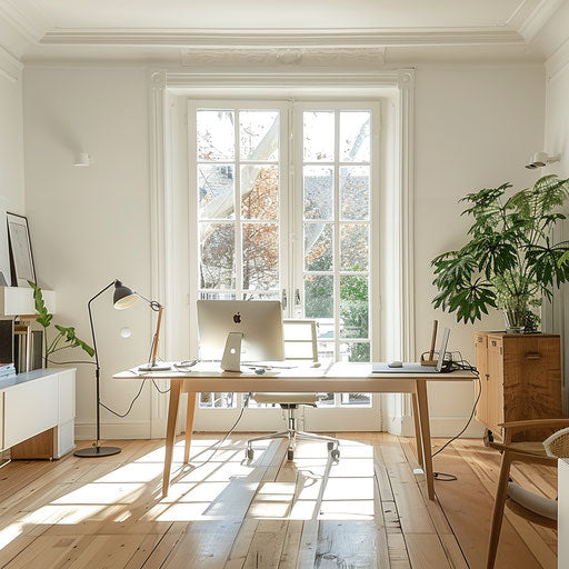 Bright and airy home office with modern furniture