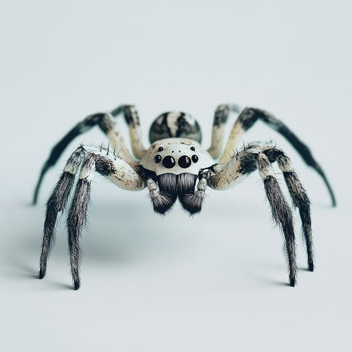3D spider on flat white background, photorealistic style