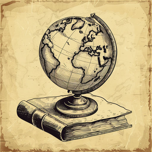 Classic tattoo sketch of a vintage globe on an old book