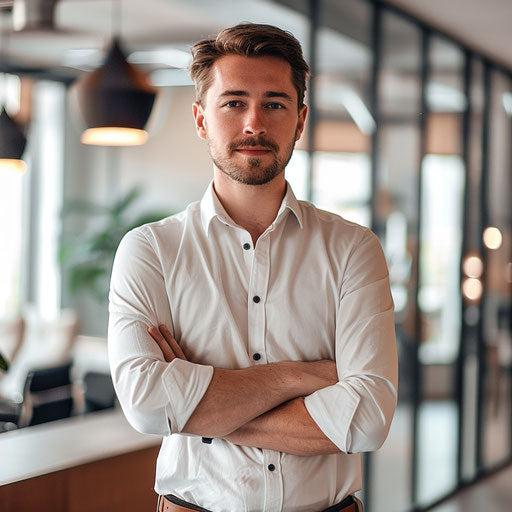 Confident businessman in minimalist office