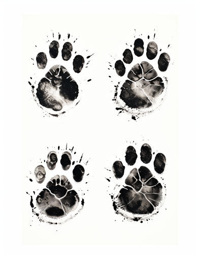 Black lion tracks and prints on white