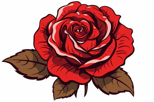 Stylized outline of a red rose, colorful cartoon style