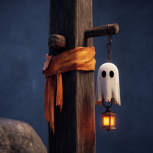 Wooden Post with Orange Ribbon and Lantern Decor