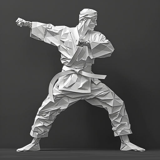 Karate illustration rendered in a realistic style on a flat, dark charcoal background