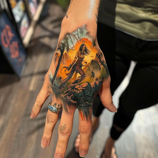 Dynamic and adventurous hand tattoo for women