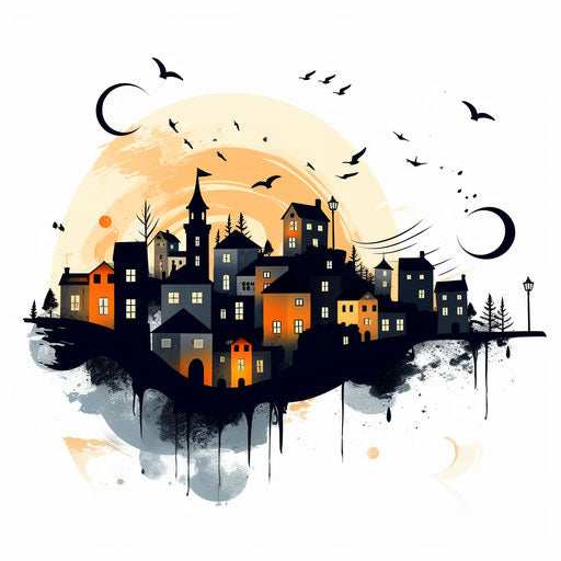 Town clipart in the style of Chiaroscuro Art