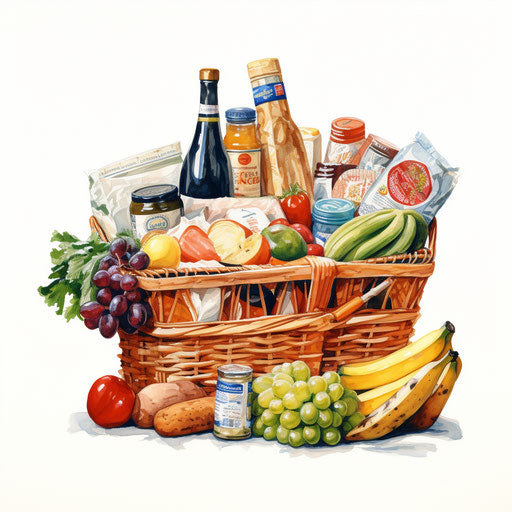 Grocery in Oil painting style on white background