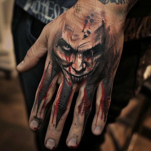 Hand tattoo designs of a gothic vampire, in the style of Gerald Brom