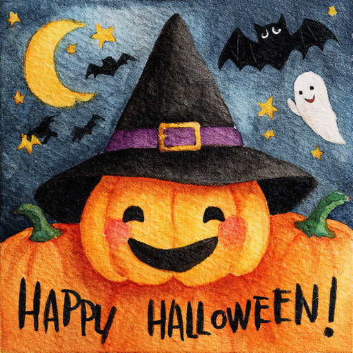 Cheerful Watercolor Illustration Celebrating Halloween