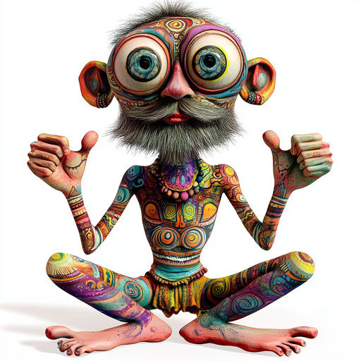 Humorous caricature of an om caricature with human characteristics, exaggerated big eyes, with toes feet, colorful backdrop, vibrant colors, cartoon style, thumbs up